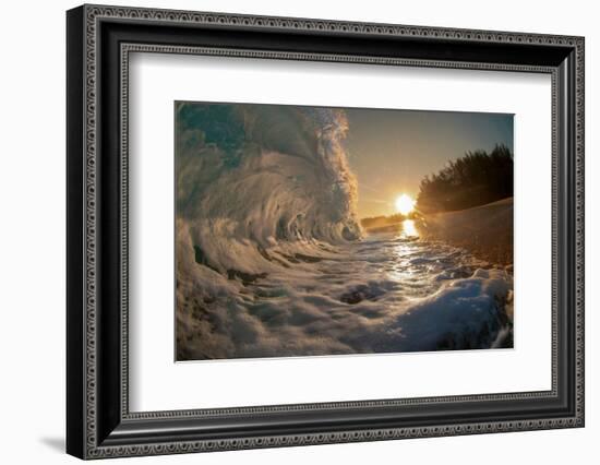 Golden Dawn-Shorebreak at sunrise, Breaking ocean wave, Kauai, Hawaii-Mark A Johnson-Framed Photographic Print