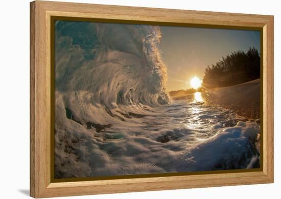 Golden Dawn-Shorebreak at sunrise, Breaking ocean wave, Kauai, Hawaii-Mark A Johnson-Framed Premier Image Canvas