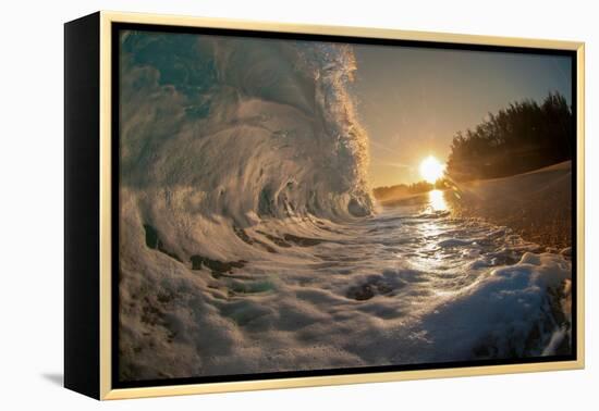 Golden Dawn-Shorebreak at sunrise, Breaking ocean wave, Kauai, Hawaii-Mark A Johnson-Framed Premier Image Canvas