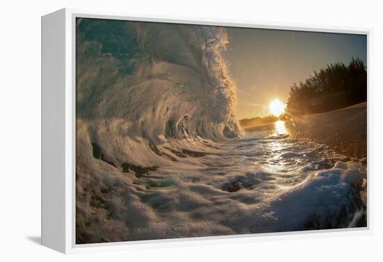 Golden Dawn-Shorebreak at sunrise, Breaking ocean wave, Kauai, Hawaii-Mark A Johnson-Framed Premier Image Canvas