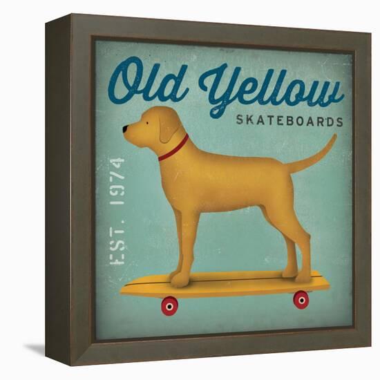 Golden Dog on Skateboard no Words-Ryan Fowler-Framed Stretched Canvas