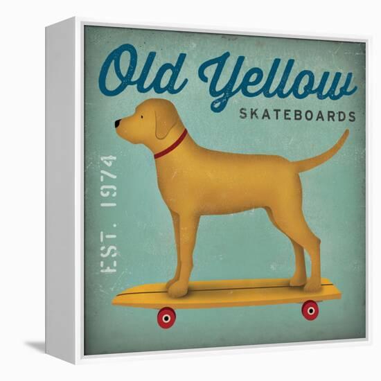 Golden Dog on Skateboard no Words-Ryan Fowler-Framed Stretched Canvas