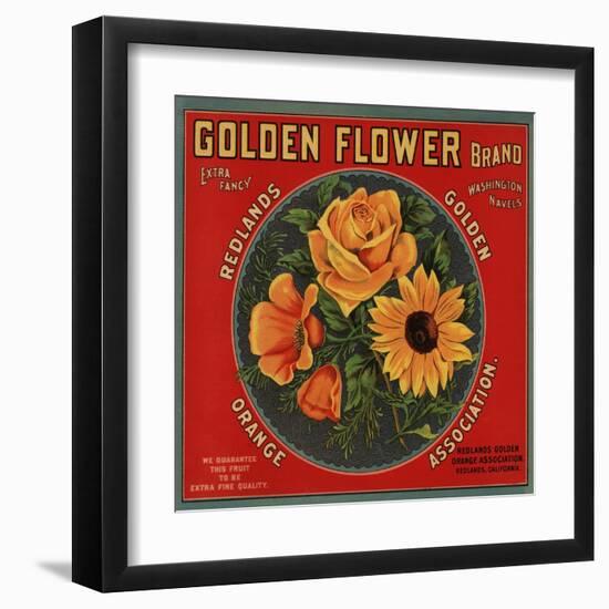 Golden Flower Brand - Redlands, California - Citrus Crate Label-Lantern Press-Framed Art Print