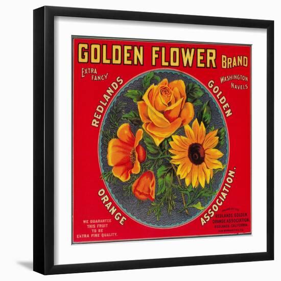 Golden Flower Orange Label - Redlands, CA-Lantern Press-Framed Art Print