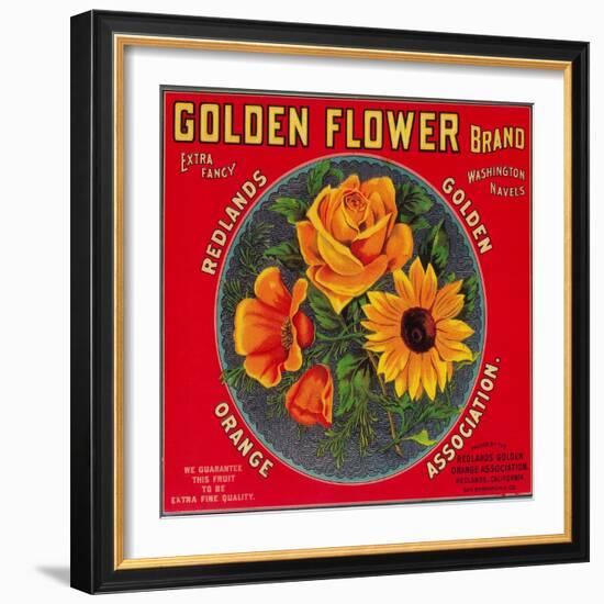 Golden Flower Orange Label - Redlands, CA-Lantern Press-Framed Art Print