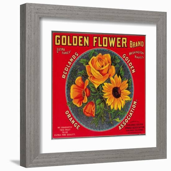 Golden Flower Orange Label - Redlands, CA-Lantern Press-Framed Art Print