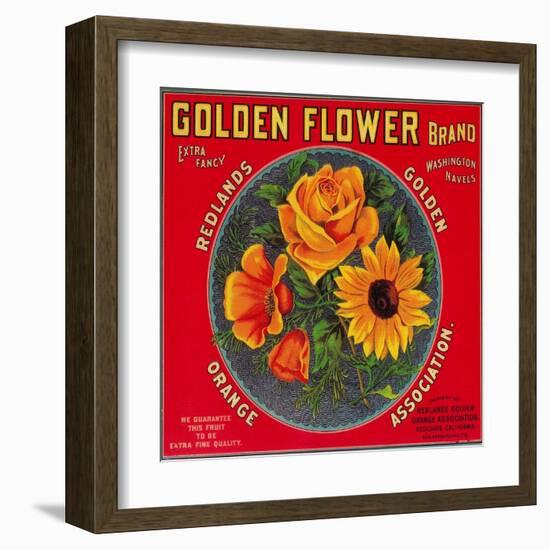 Golden Flower Orange Label - Redlands, CA-Lantern Press-Framed Art Print