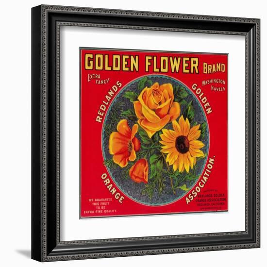 Golden Flower Orange Label - Redlands, CA-Lantern Press-Framed Art Print