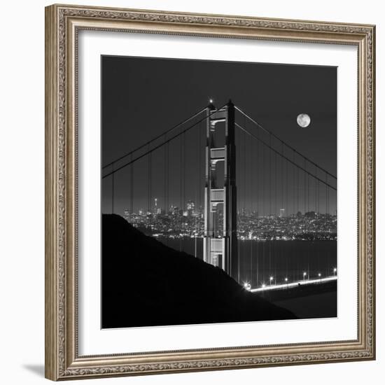 Golden Gate and Moon BW-Moises Levy-Framed Photographic Print