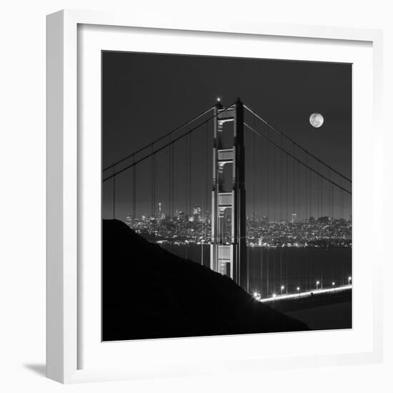 Golden Gate and Moon BW-Moises Levy-Framed Photographic Print