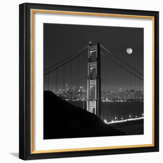 Golden Gate and Moon BW-Moises Levy-Framed Photographic Print