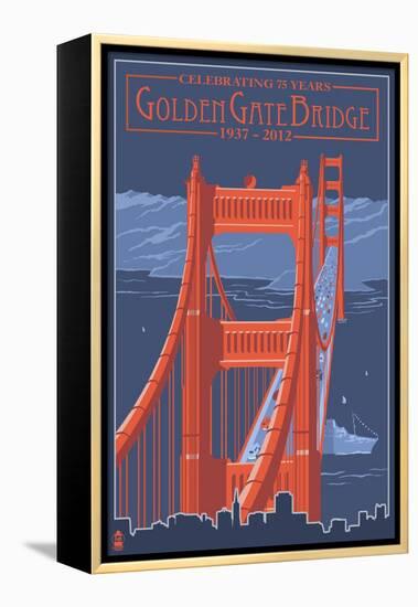 Golden Gate Bridge and Skyline - 75th Anniversary - San Francisco, CA-Lantern Press-Framed Stretched Canvas