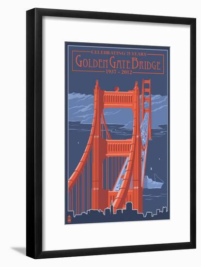 Golden Gate Bridge and Skyline - 75th Anniversary - San Francisco, CA-Lantern Press-Framed Art Print