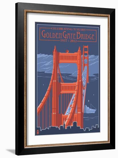 Golden Gate Bridge and Skyline - 75th Anniversary - San Francisco, CA-Lantern Press-Framed Art Print