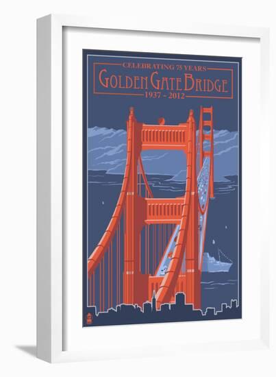 Golden Gate Bridge and Skyline - 75th Anniversary - San Francisco, CA-Lantern Press-Framed Art Print