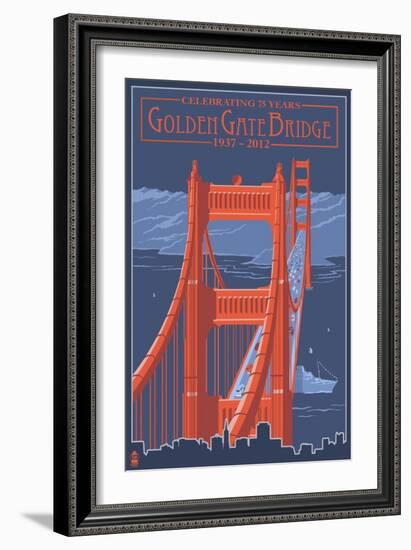 Golden Gate Bridge and Skyline - 75th Anniversary - San Francisco, CA-Lantern Press-Framed Art Print