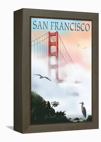 Golden Gate Bridge in Fog - San Francisco, California-Lantern Press-Framed Stretched Canvas