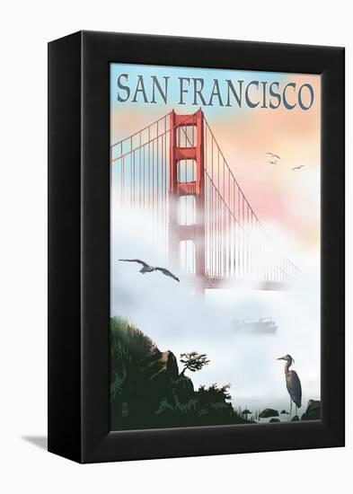 Golden Gate Bridge in Fog - San Francisco, California-Lantern Press-Framed Stretched Canvas