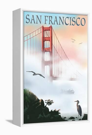 Golden Gate Bridge in Fog - San Francisco, California-Lantern Press-Framed Stretched Canvas