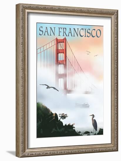 Golden Gate Bridge in Fog - San Francisco, California-Lantern Press-Framed Art Print