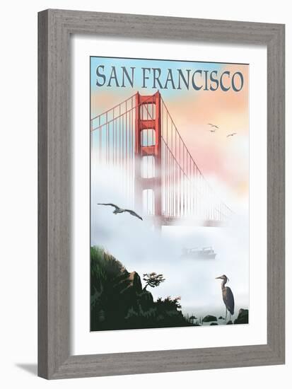 Golden Gate Bridge in Fog - San Francisco, California-Lantern Press-Framed Art Print