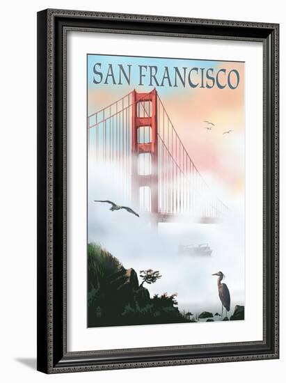 Golden Gate Bridge in Fog - San Francisco, California-Lantern Press-Framed Art Print
