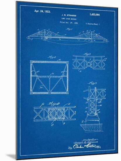 Golden Gate Bridge Patent, Long Span Bridge-null-Mounted Art Print