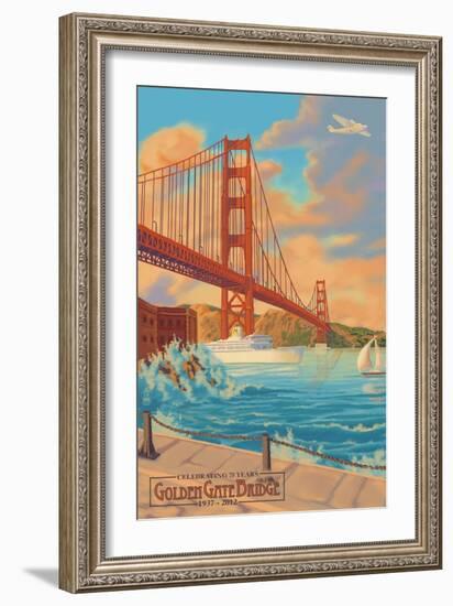 Golden Gate Bridge Sunset - 75th Anniversary - San Francisco, CA-Lantern Press-Framed Art Print