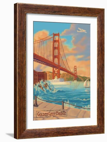 Golden Gate Bridge Sunset - 75th Anniversary - San Francisco, CA-Lantern Press-Framed Art Print