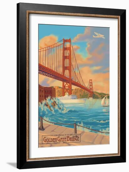 Golden Gate Bridge Sunset - 75th Anniversary - San Francisco, CA-Lantern Press-Framed Art Print