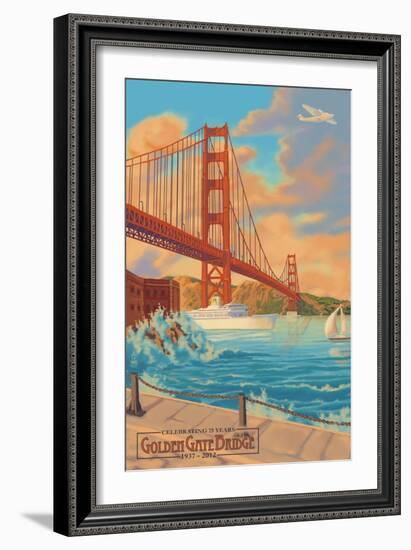 Golden Gate Bridge Sunset - 75th Anniversary - San Francisco, CA-Lantern Press-Framed Art Print