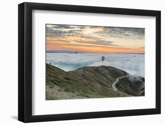 Golden Gate Bridge with morning fog shot at sunrise from Slackers Hill. San Francisco, Marin County-ClickAlps-Framed Photographic Print