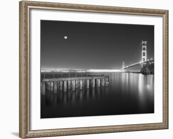 Golden Gate Pier and Stars BW-Moises Levy-Framed Photographic Print