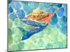 Golden Hair Blue Swimming Mermaid-sylvia pimental-Mounted Art Print