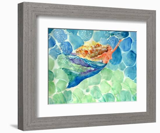 Golden Hair Blue Swimming Mermaid-sylvia pimental-Framed Premium Giclee Print