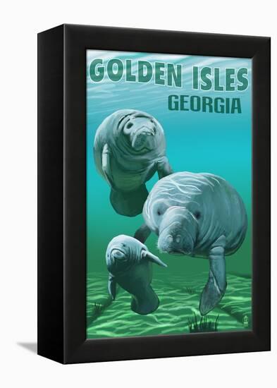 Golden Isles, Georgia - Manatees-Lantern Press-Framed Stretched Canvas