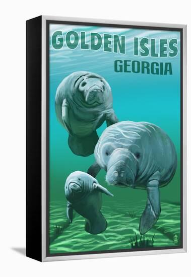 Golden Isles, Georgia - Manatees-Lantern Press-Framed Stretched Canvas