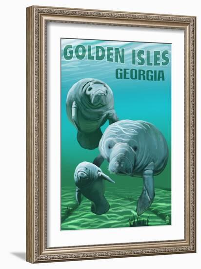 Golden Isles, Georgia - Manatees-Lantern Press-Framed Art Print