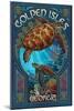 Golden Isles, Georgia - Sea Turtle Art Nouveau-Lantern Press-Mounted Art Print