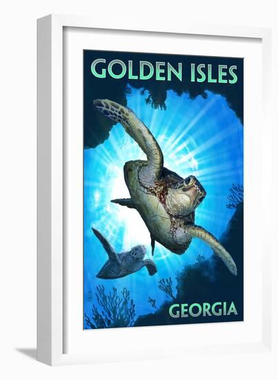 Golden Isles, Georgia - Sea Turtle Diving-Lantern Press-Framed Art Print