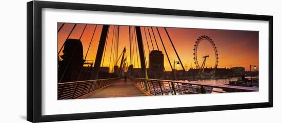 Golden Jubilee Bridge across a Thames River, Ferris Wheel in Back, London, England-null-Framed Photographic Print