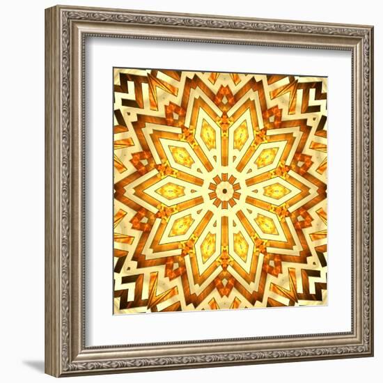 Golden Labyrinth With Flame. High Resolution 3D Image-oneo-Framed Art Print