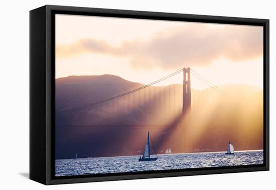 Golden Light Beams and Boats, Beautiful Golden Gate Bridge, San Francisco Bay-Vincent James-Framed Premier Image Canvas