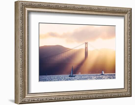 Golden Light Beams and Boats, Beautiful Golden Gate Bridge, San Francisco Bay-Vincent James-Framed Photographic Print