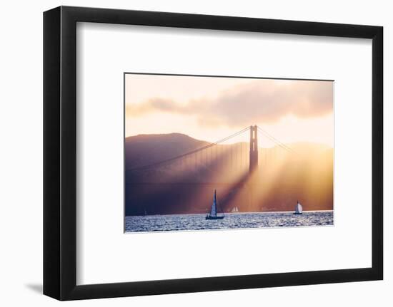 Golden Light Beams and Boats, Beautiful Golden Gate Bridge, San Francisco Bay-Vincent James-Framed Photographic Print