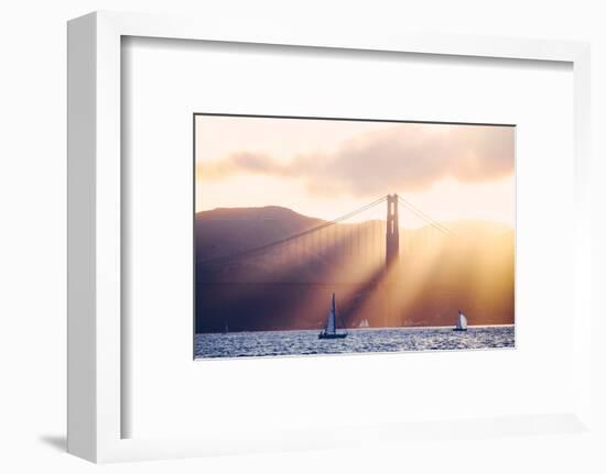 Golden Light Beams and Boats, Beautiful Golden Gate Bridge, San Francisco Bay-Vincent James-Framed Photographic Print