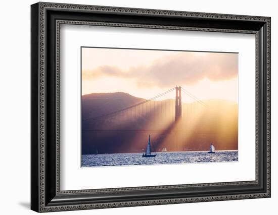 Golden Light Beams and Boats, Beautiful Golden Gate Bridge, San Francisco Bay-Vincent James-Framed Photographic Print