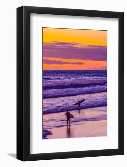 Golden light of the setting sun reflects a gold glow on the beach at Pererenan Beach, Bali.-Greg Johnston-Framed Photographic Print