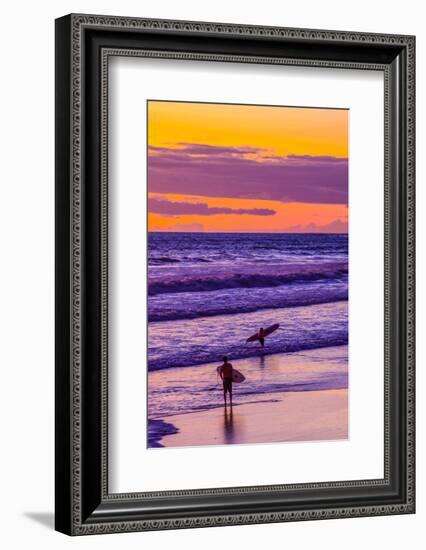 Golden light of the setting sun reflects a gold glow on the beach at Pererenan Beach, Bali.-Greg Johnston-Framed Photographic Print
