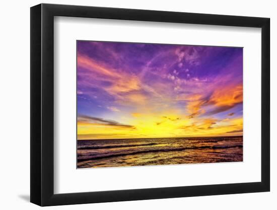 Golden light of the setting sun reflects a gold glow on the beach at Pererenan Beach, Bali.-Greg Johnston-Framed Photographic Print